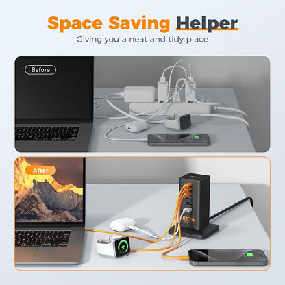 USB C Charger Blcok PD 100W, TESSAN 6-in-1 Charging Station - Image 5