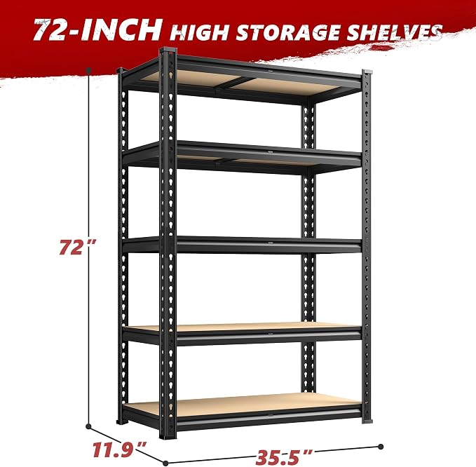 REIBII 2020LBS Storage Shelves 5 Tier Garage Shelving Heavy Duty Adjustable - Image 3