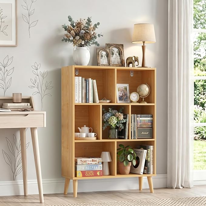 7 Cube Bookshelf, 3 Tier Mid-Century Modern Bookcase - Image 6