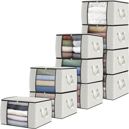 Fab totes 10 Pack Clothes Storage, Foldable Thick Fabric Blanket Storage Bags by Fabtotes