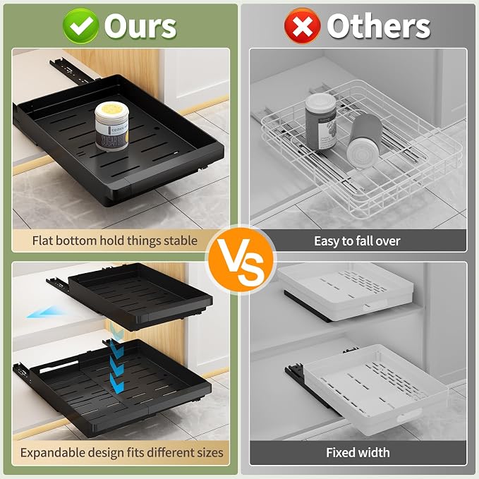 DOMNIU Pull Out Cabinet Organizers Expandable, 20.8" Depth, 2 Pack | Plastic - Image 5