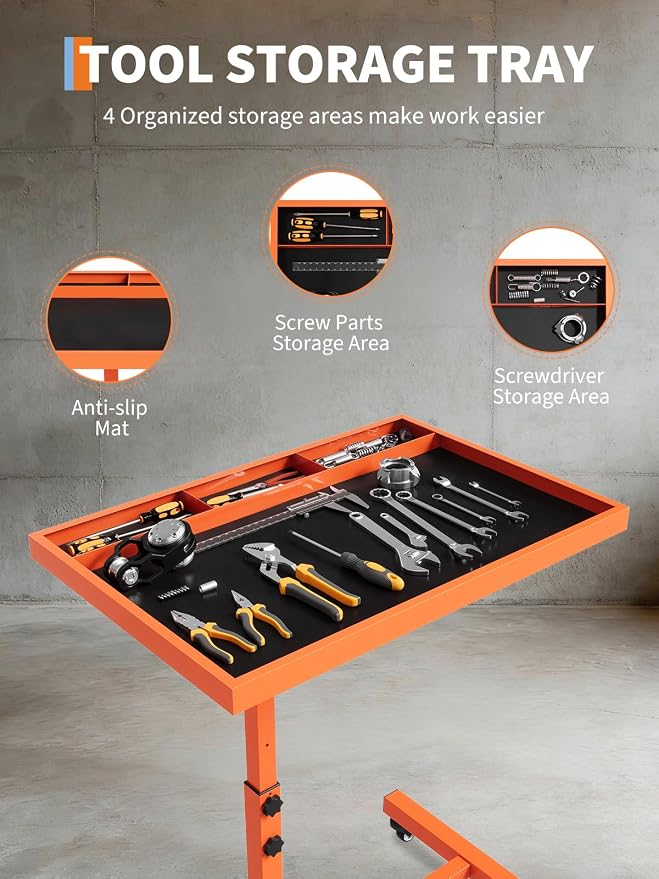 Rolling Tool Tray on Wheels, 220LBS Capacity Steel Mobile Work Table, - Image 4