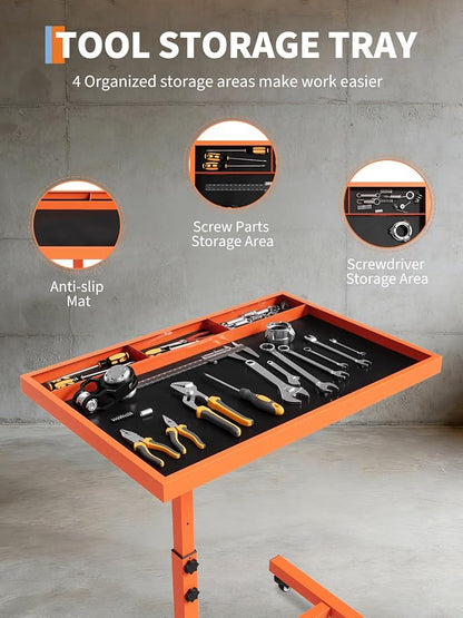 Rolling Tool Tray on Wheels, 220LBS Capacity Steel Mobile Work Table, - Image 4