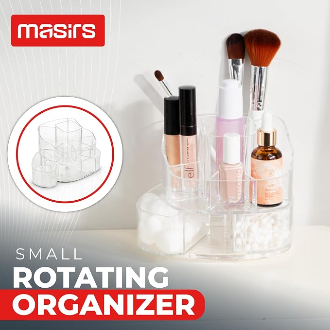 Masirs 360-Degree Rotating Makeup Organizer – Small Acrylic Cosmetic Storage - Image 2