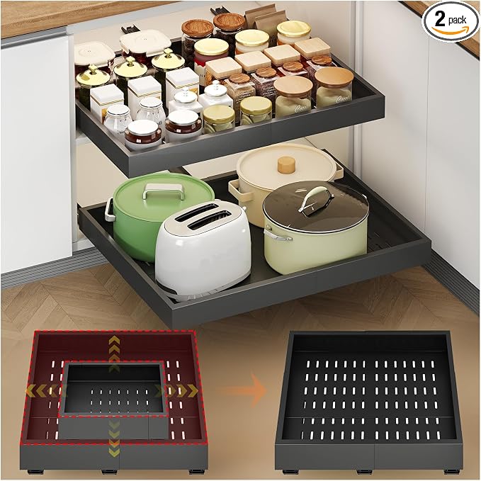 2Pc Pull out Cabinet Organizer, Depth Expandable by Fokyfok
