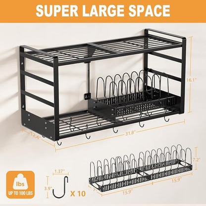 31 Inch Pot Rack Wall Mounted, 2-Tier Pots and Pans Organizer - Image 2