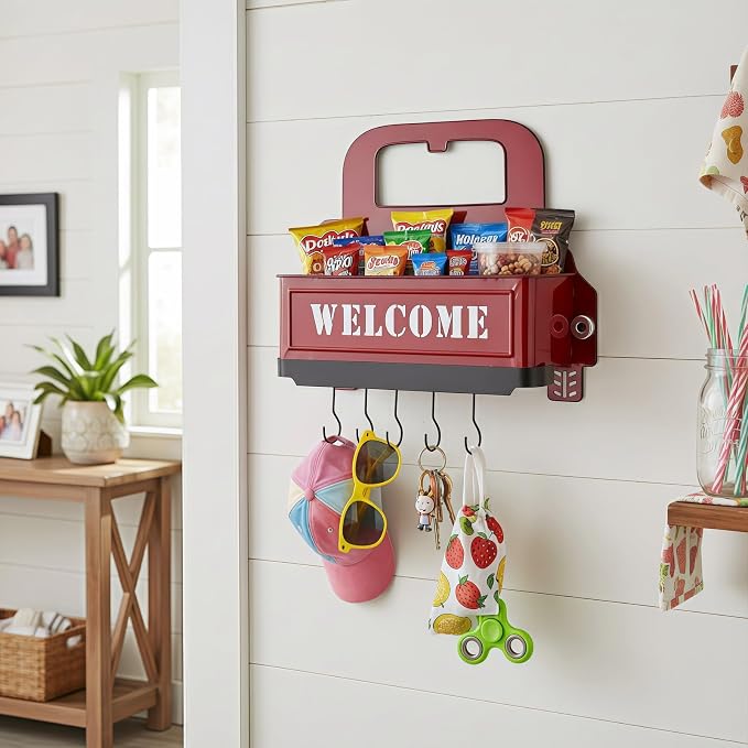 Truck Farmhouse Key Rack & Rustic Metal Wall Planter, Wall Mounted Flower Pot - Image 8