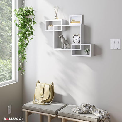 Ballucci Wooden Interweave Floating Wall Mounted Shelves, Horizontal and - Image 2