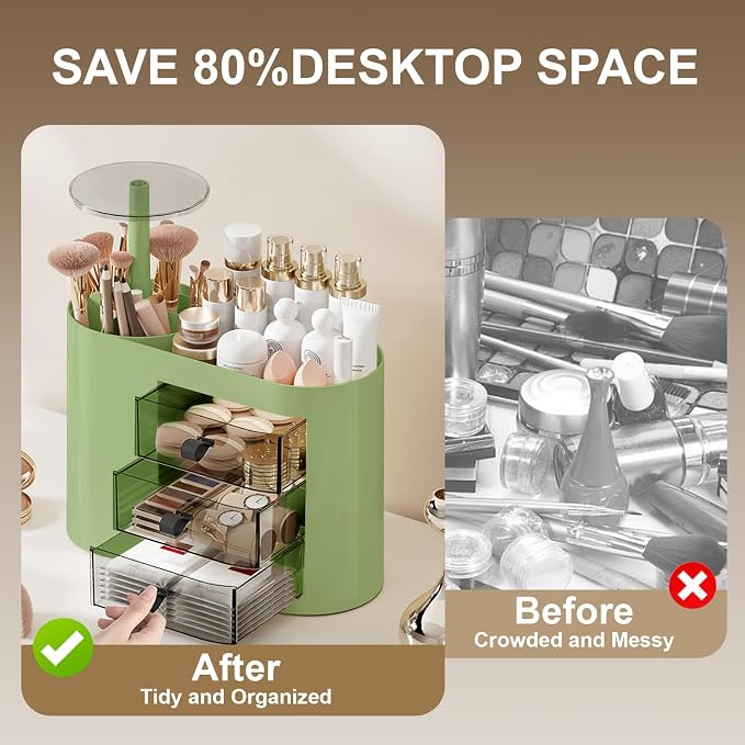 DASITON Makeup Organizer with 3 Drawers, Automatic Lifting Makeup Brush Holder - Image 3