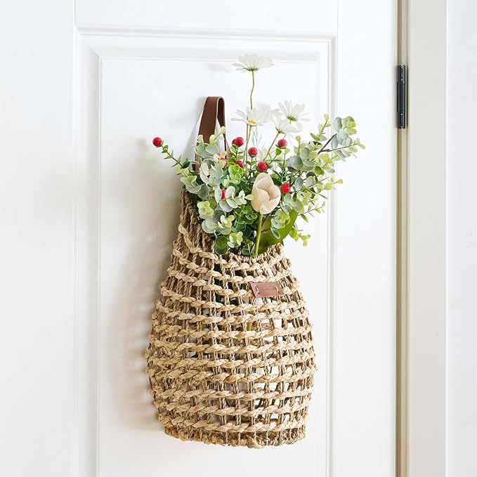 Woven Front Door Basket Water Hyacinth Wall Hanging Basket Decorative Boho - Image 5