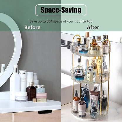 Rotating Makeup Organizer Countertop 3 Tier Lazy Susan Trays Clear Skincare - Image 5