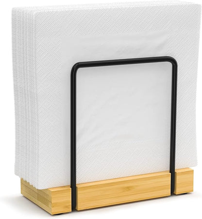Napkin Holder for Table, Bamboo Iron Standing Napkin Dispenser for Kitchen by Wican