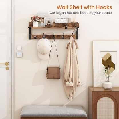 Homode Coat Rack with Shelf, Wall Shelf with Hooks, 26 Inch Long Coat Hanger - Image 2