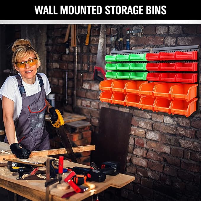 SWANLAKE GARDEN TOOLS 30-Bin Wall-Mounted Storage Bins, Heavy-Duty Garage Tool - Image 7
