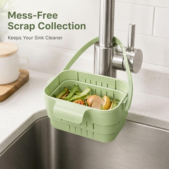 Foldable Hanging Sink Drain Basket, Collapsible Food Strainer，Green | - Image 5