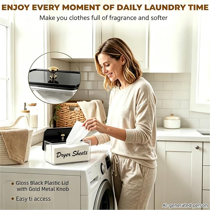 Dryer Sheet Holder with Lid, Acrylic Dryer Dispenser Container Box | - Image 3