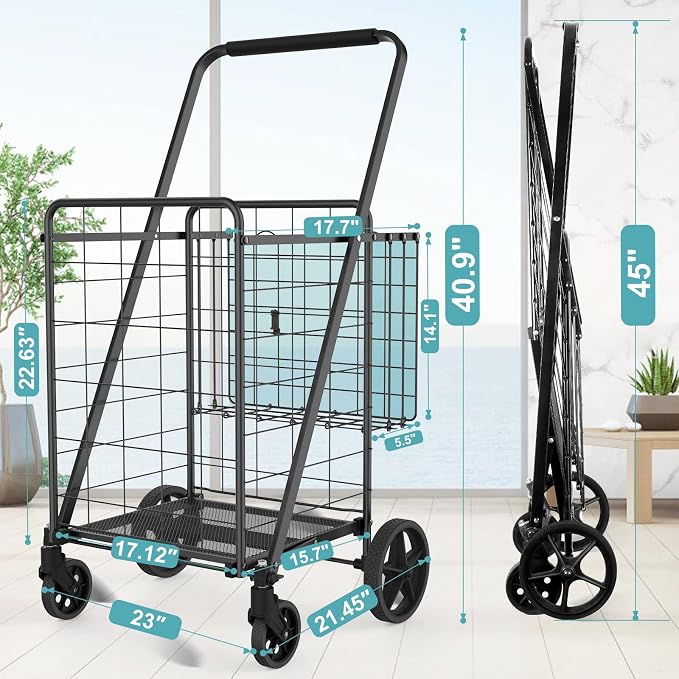 Upgraded Shopping Cart for Groceries, 330LBS Jumbo Grocery Cart | Waterproof - Image 5