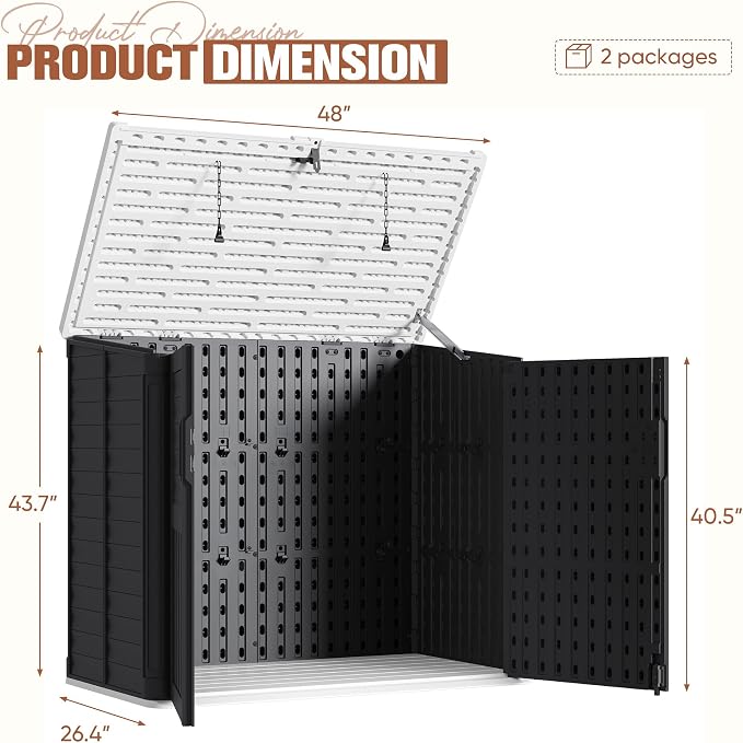 TUOZE 34 Cu Ft Resin Storage Shed, Waterproof Outdoor Storage Cabinet - Image 3