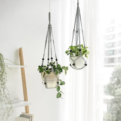 Mkono Macrame Plant Hanger Indoor 35 Inch Hanging Planter Basket Grey 1Pc | - Image 2