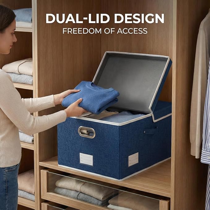 PRANDOM Storage Bins with Lids Linen Fabric Foldable Storage Boxes Organizer - Image 4