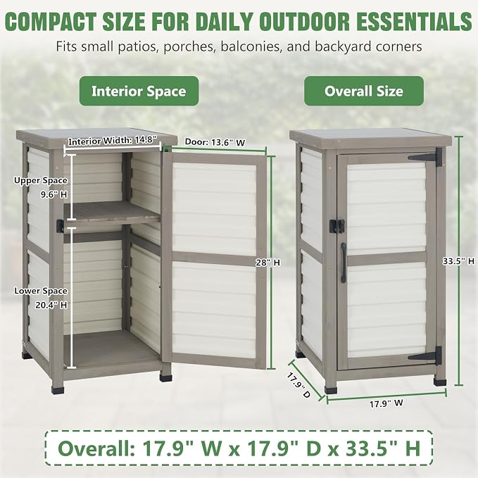 Ketive Outdoor Storage Cabinet, 33.5" H Compact Patio Storage Cabinet - Image 3