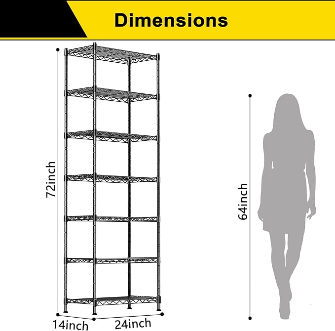 GIOTORENT 7-Wire Garage Shelving Storage Shelves, Kitchen Storage Adjustable - Image 2