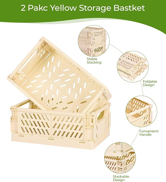 2-Pack Small Pastel Plastic Storage Baskets, Collapsible Crates - Image 2
