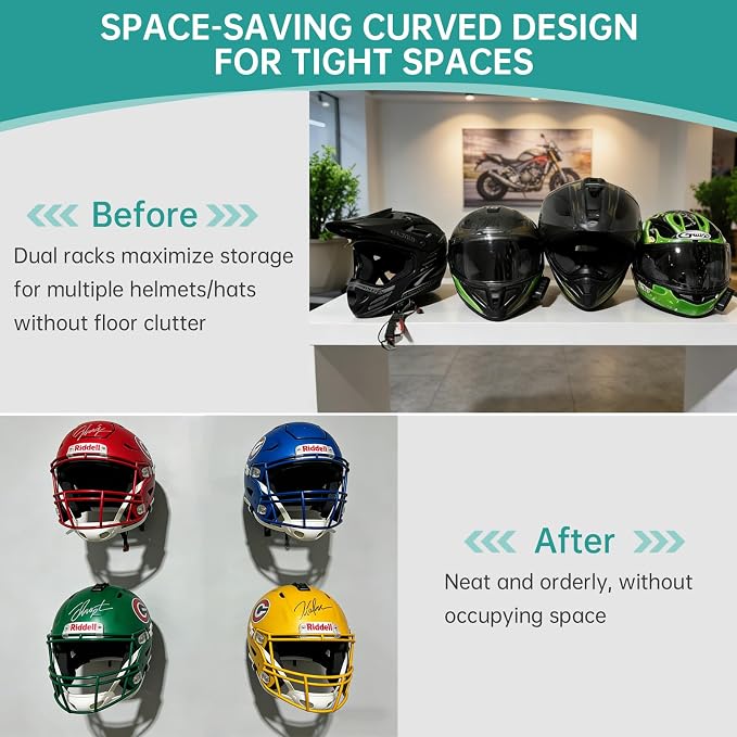 4 Pcs Wall Mounted Helmet Rack Storage Display Rack Hanger, Motorcycle Helmet - Image 5