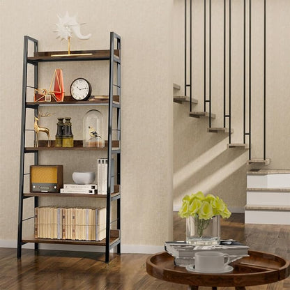 Himimi Industrial Bookshelf 5-Tier, Home Office Bookcase Ladder Shelf, - Image 8