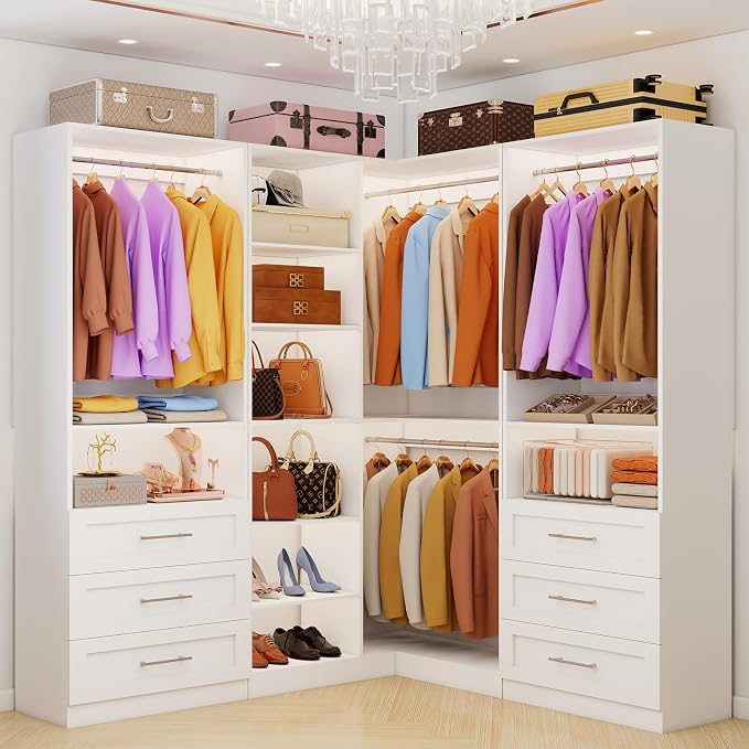 Closet System with 6 Drawers, Corner Closet Organizer Systems with 8 Shelves & by Dooloric