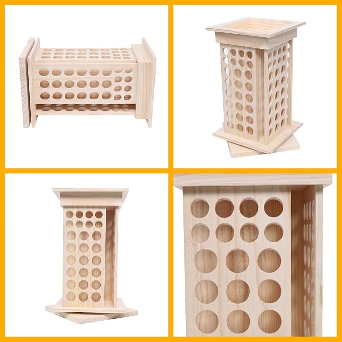 104-Hole Wooden Essential Oil Display Rack, 8 Tiers Rotating Pine Organizer - Image 4