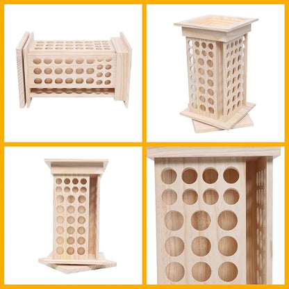 104-Hole Wooden Essential Oil Display Rack, 8 Tiers Rotating Pine Organizer - Image 4