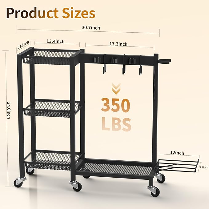 Broom Holder with Cleaning Supplies Organizer Load 350 LBS Cleaning Cart with - Image 2