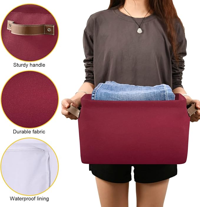 Burgundy Red Solid Color Foldable Storage Basket - Image 7