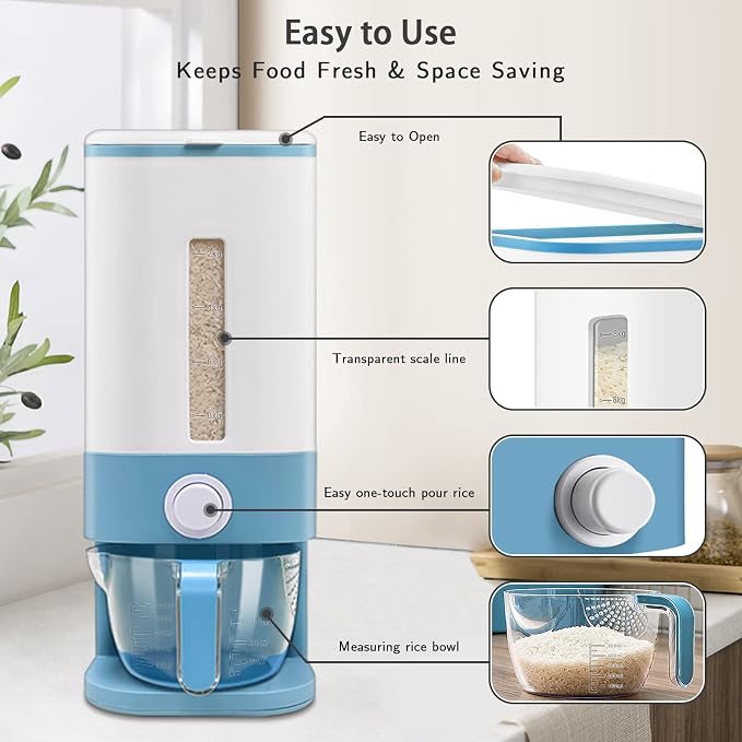 Lenwi 22-25 Lbs Rice Dispenser, Large Cereal Dry Food Storage Containers - Image 2