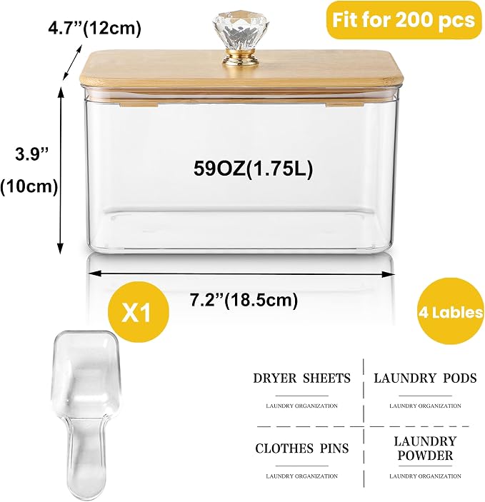 Dryer Sheet Holder with Lid, Dryer Sheet Dispenser with 4 Labels, Laundry Sheet - Image 2