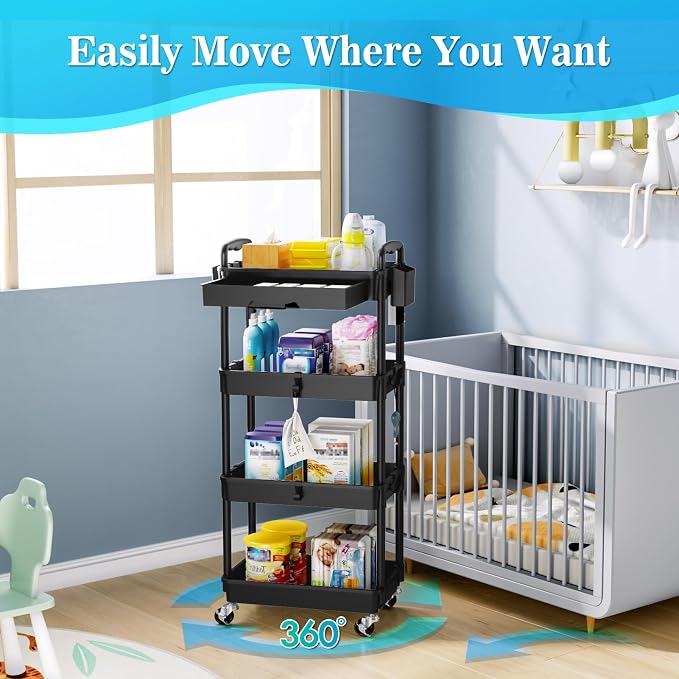 SUNALLY 4 Tier Rolling Utility Cart - Image 4