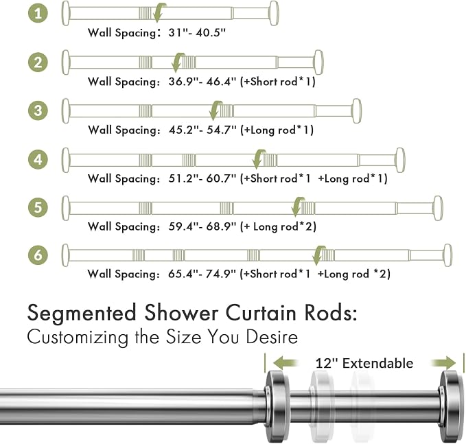 AmazerBath Spring Tension Shower Curtain Rod, 31-75 Inches Heavy Duty Tension - Image 2