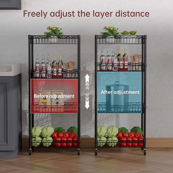 4 Tier Shelf Wire Shelving Unit Adjustable Storage Shelves Big Basket Rack - Image 5