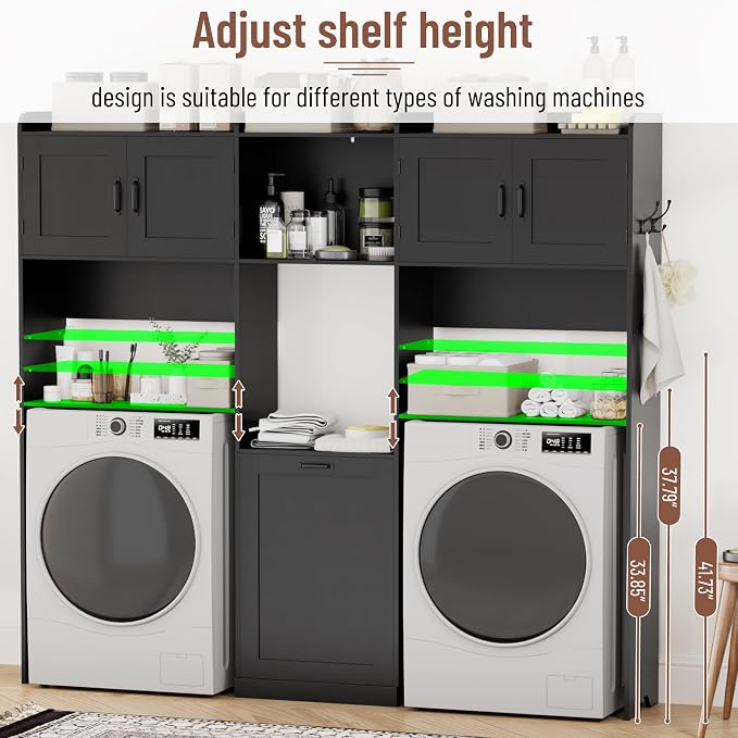 Over The Washer and Dryer Storage Cabinet, Laundry Room Organizer Standing Shelf - Image 6