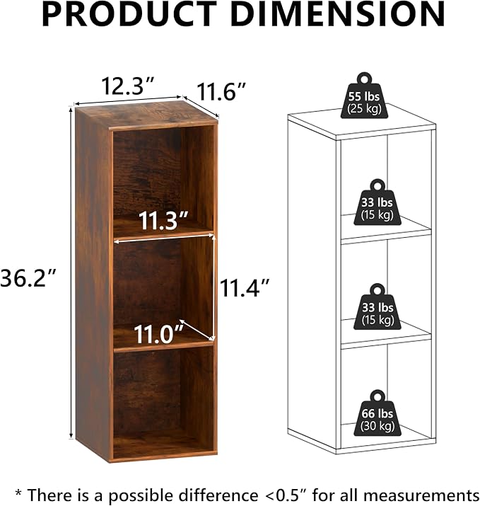 3 Cube Storage Organizer, 3 Tier Cube Low Bookcase Freestanding Storage Display - Image 4