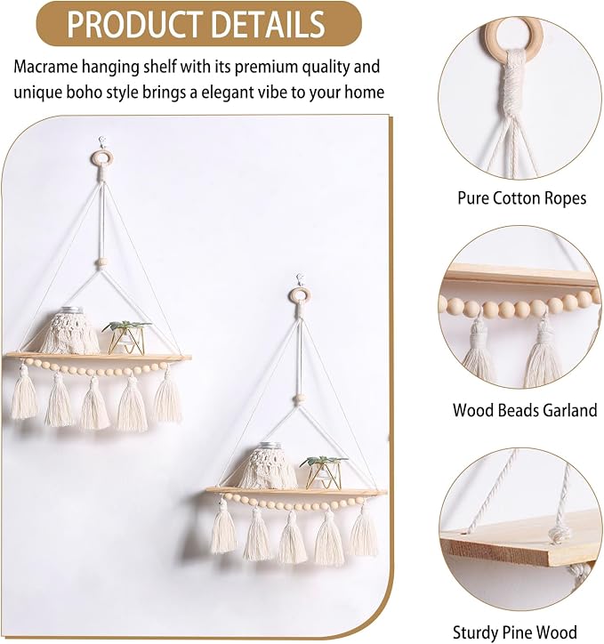 Artilady Macrame Wall Hanging Shelf - Image 4