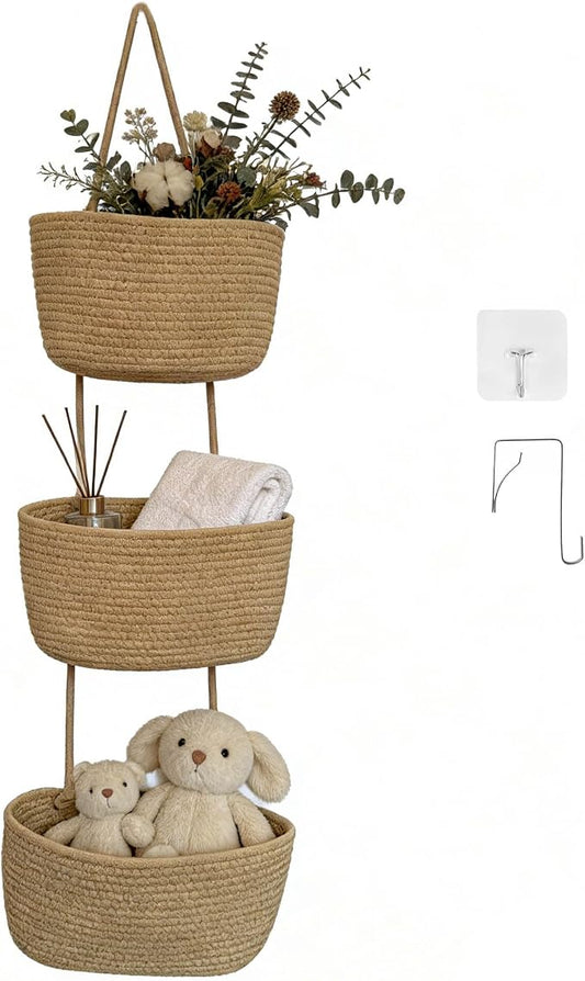 3-Tier Over the Door Hanging Basket, Cotton Rope Woven Decorative Hanging by Unknown