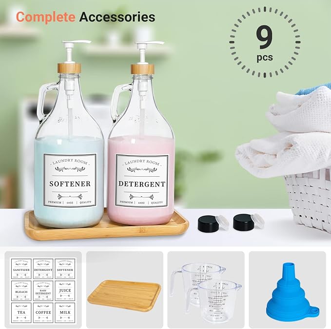 2 Pcs Glass Laundry Detergent Dispenser Bottle, Liquid Laundry Soap Dispenser - Image 4