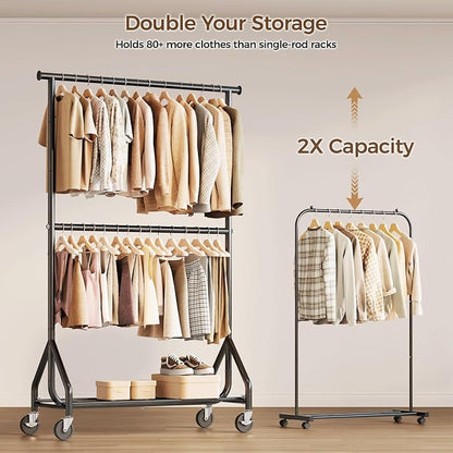 HYSEYY Heavy Duty Clothes Rack, Double Rod Clothing Rack - Image 3