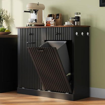 Double Tilt Out Trash Can Cabinet, 20 Gallon Fluted Laundry Hamper Cabinet by Unknown