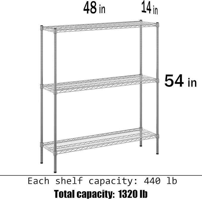 14" Deep x 48" Wide x 54" Height Wire Shelving Kit | 3-Tier | NSF Commercial - Image 3
