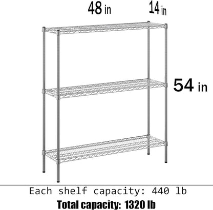 14" Deep x 48" Wide x 54" Height Wire Shelving Kit | 3-Tier | NSF Commercial - Image 3