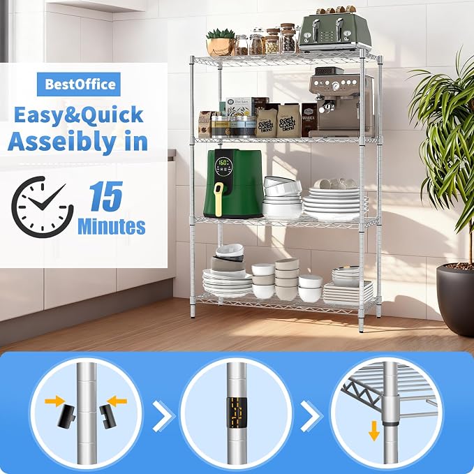 BestOffice | 4-Tier Wire Storage Shelves | 36x14x54 | Chrome | - Image 6