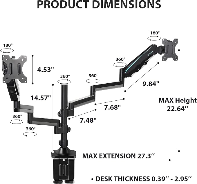 EUREKA ERGONOMIC Dual Monitor Stand, Fully Adjustable Gas Spring Double Monitor - Image 8